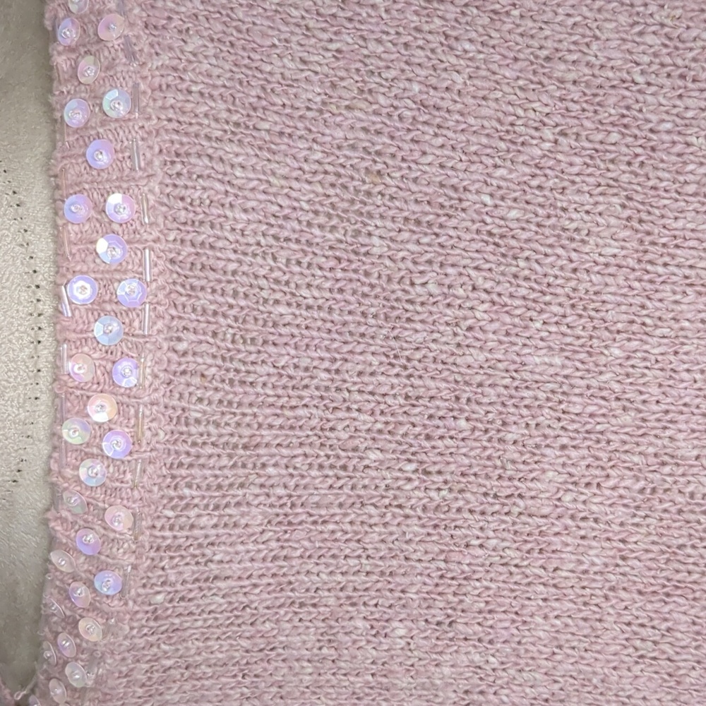 Vintage 80s Relin of San Francisco Pink Silk Sweater Sequin Boat Neck SZ M - Picture 6 of 12
